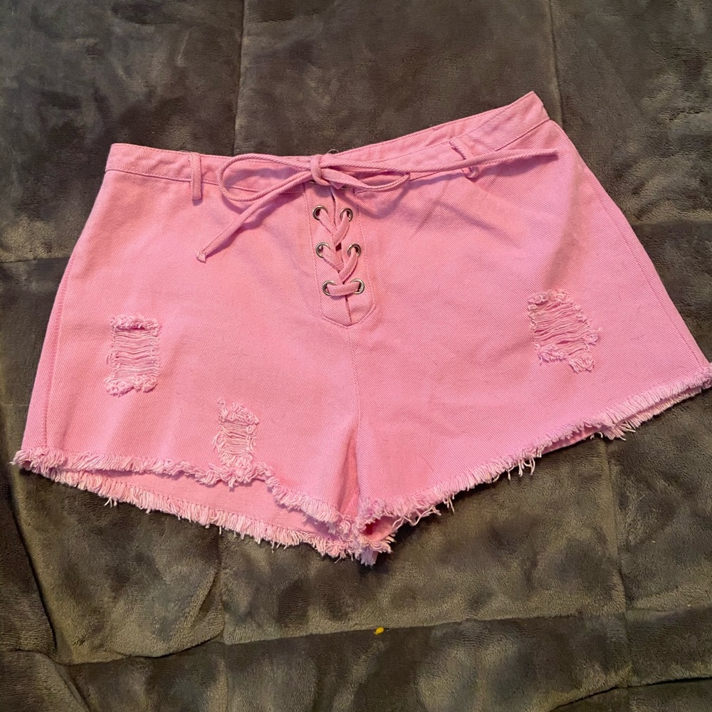 Pink lace up shorts